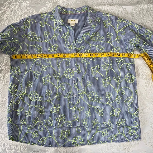 Maeve Clarissa Embroidered Sequined High Low Button Down Top Blue Striped Size 2 - Picture 9 of 9